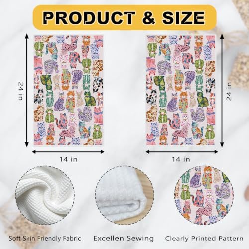 2 Pcs Colorful Cat Kitchen Towels, Cats Soft Absorbent Hand Tea Towel - Image 3