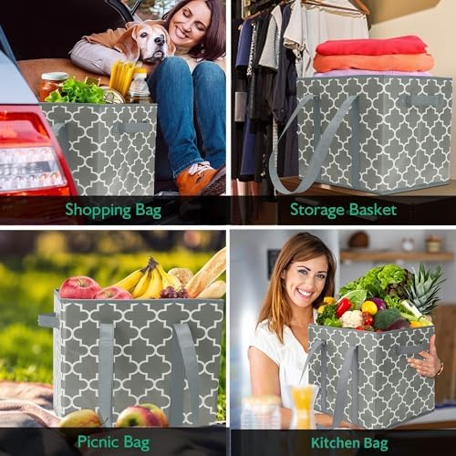 WISELIFE 3-Pack Reusable Grocery Bags Foldable Washable Storage Bins Basket - Image 2