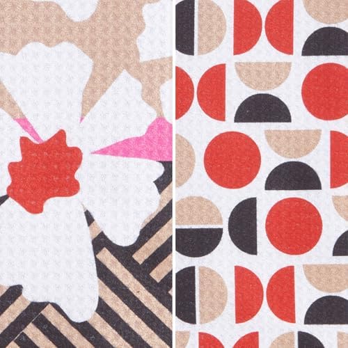 Ritz Waffle Microfiber Kitchen Towel 2pc Set – White Black Flowers and Moons – - Image 2