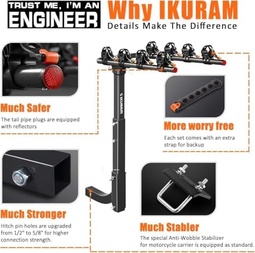 IKURAM R 4 Bike Rack Bicycle Carrier Racks Hitch Mount Double Foldable Rack - Image 5