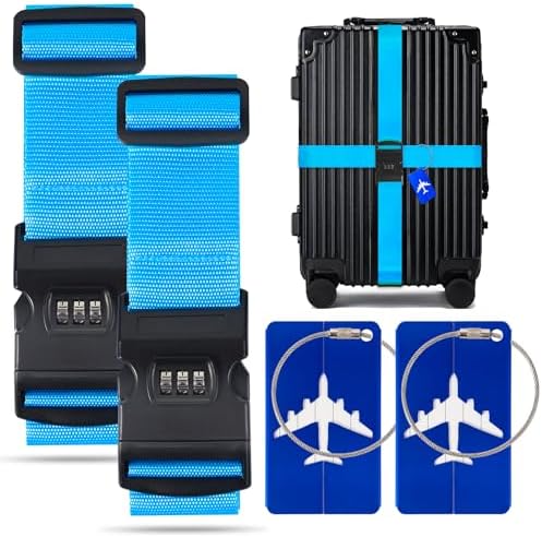 BILIONE 2 Pack Luggage Straps for Suitcase w/Password Lock & Tags by BILIONE