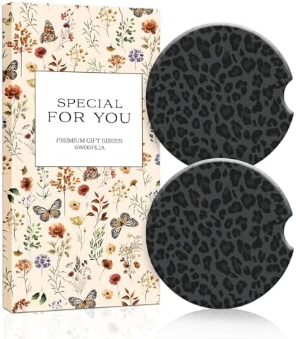 Swooflia Elegant Ceramic Car Coasters Classic Black Leopard Car Accessories by Swooflia