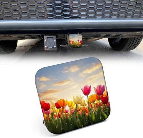 Tulip Hitch Cover Blossom Tulips Floral Field Sunset Rubber Trailer Hitch Cover by Beabes