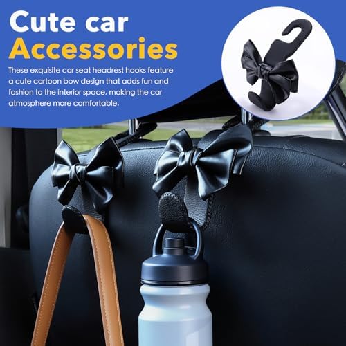 Car Seat Headrest Hooks, Leather Cute Bow Vehicle Hooks - Image 2