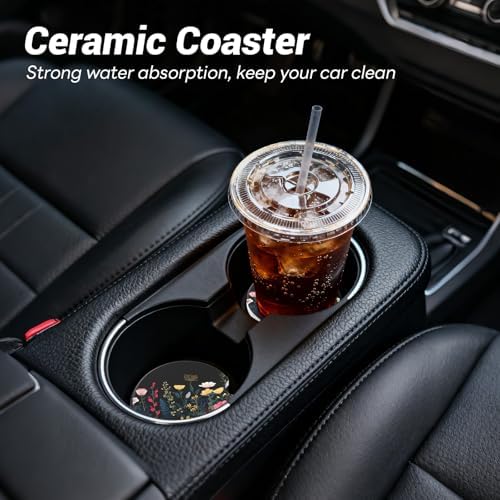 Car Cup Holder Ceramic Coasters 2 Pack, 2.56 in Anti Slip Absorbent Coaster - Image 2