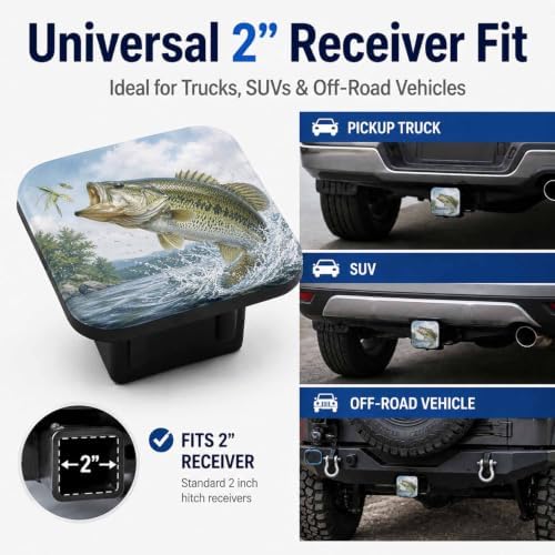 Trailer Hitch Covers Bass Fishing, Heavy Duty 2 Inch Hitch Cover - Image 4