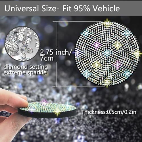 NBTEPEM 2pcs Bling Car Cup Holder Coaster, 2.75 inch Anti-Slip Shockproof - Image 2