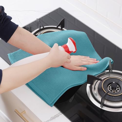 Homaxy 100% Cotton Waffle Weave Kitchen Dish Towels 8-Pack, Lake Blue - Image 5