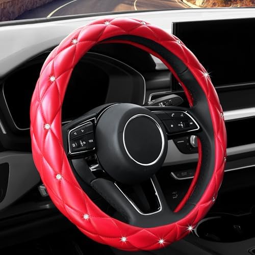 YOGURTCK Cute Diamond Soft Leather Anti-Slip Steering Wheel Cover - Image 2