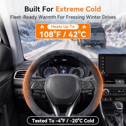 Wireless Heated Steering Wheel Cover, Rechargeable Dual Battery, Suede Gray - Image 5