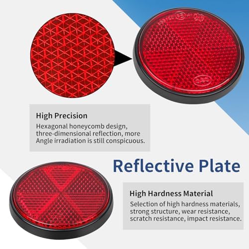 10 Pack 2.36inch Safety Reflectors Red Round Self-Adhesive Reflectors - Image 2