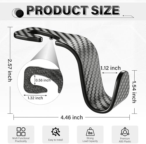 SINGARO Universal 4 Pack Car Seat Headrest Purse Hook, Carbon Fiber Back Seat - Image 2