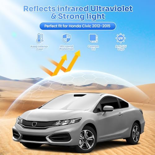 Canvcle Window Shades for 2012-2015 Honda Civic Accessories Windshield Sun - Image 2