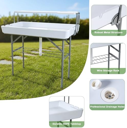 Double-Layer Cooler Table with Drain & Storage Rack, Portable Folding Ice - Image 6