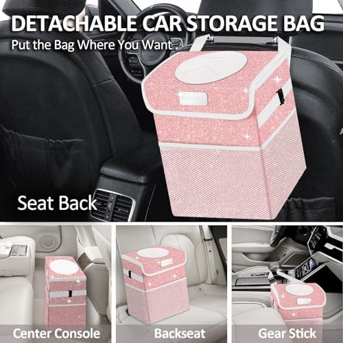 Cute Mini Car Trash Bag with Lid, Glitter Garbage Can Bin Hanging - Image 3