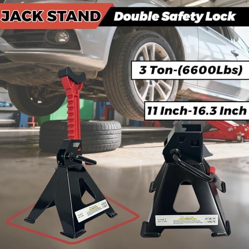 HENBOW Jack Stands, 3 Ton Capacity Black, 1 Pair - Image 2