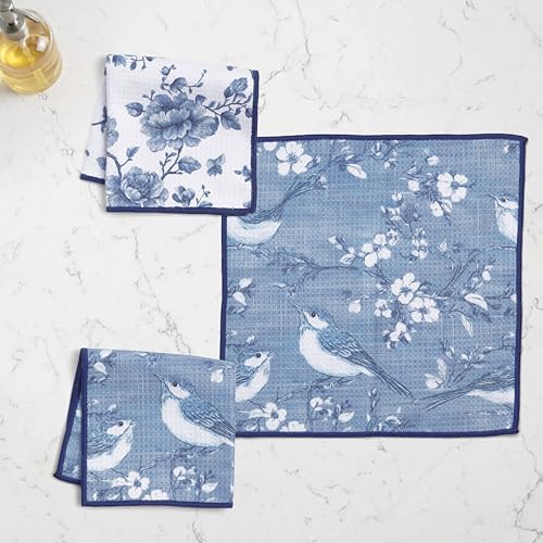 Ritz 6-Piece Birds & Branches Microfiber Dish Cloth Set – Classic Blue & White - Image 3