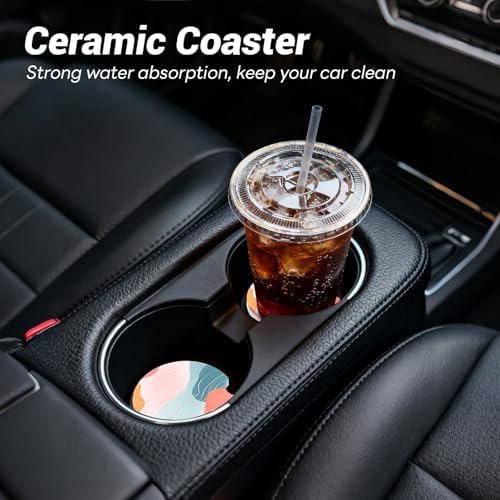 2 Pack Ceramic Car Coasters for Cup Holder, 2.56 in Anti Slip Absorbent Coaster - Image 2