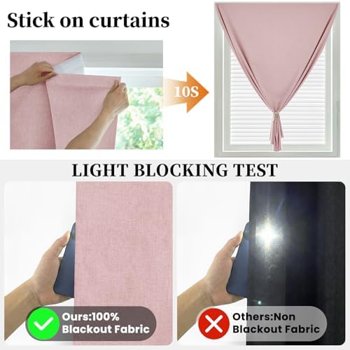 100% Blackout Curtains for Bedroom Stick On Curtains Window Shades Pull Down - Image 2