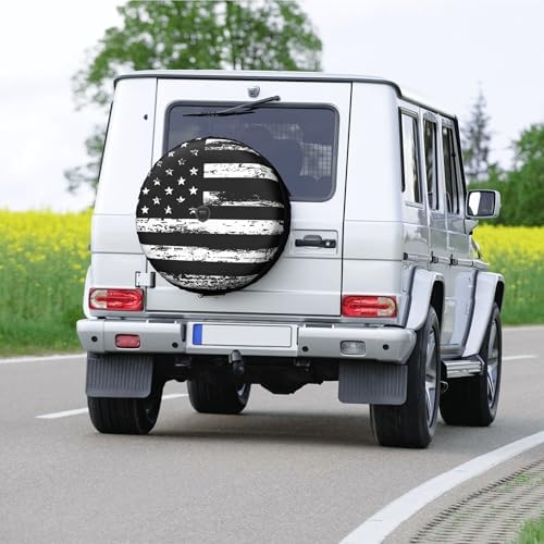 Black White Retro American Flag Spare Tire Cover - Image 6