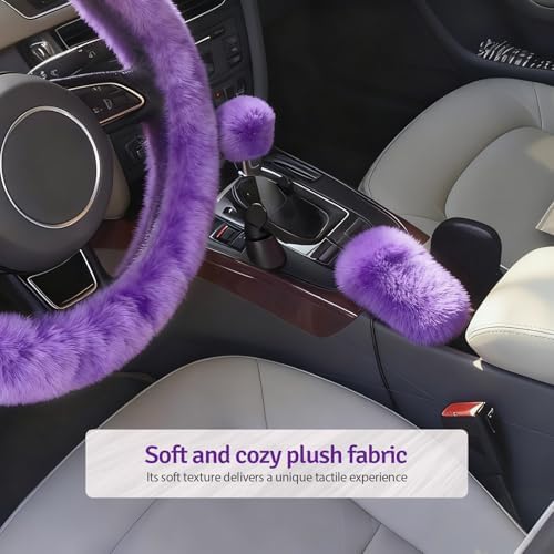 Fluffy Steering Wheel Cover 3PCS Set – Plush Fuzzy Fur Steering Wheel Cover - Image 6