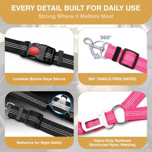 Dog Seat Belt for Car 2 Pack, 3-in-1 Adjustable-Length Bungee Tether - Image 5