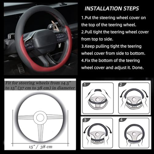 Valleycomfy Microfiber Leather Steering Wheel Cover 14.5"-15" Wine red - Image 7