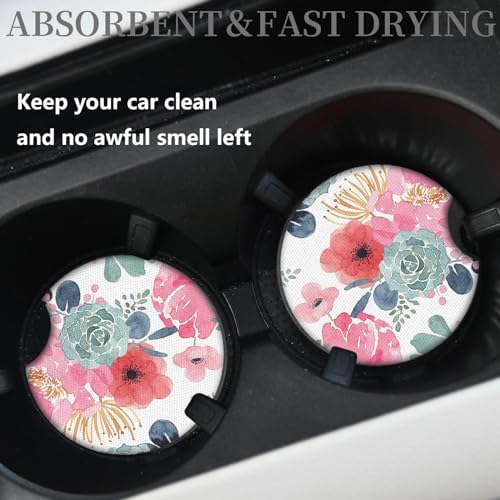 Watercolor Floral Car Coaster for Cup Holders, Car Accessories for Women - Image 2