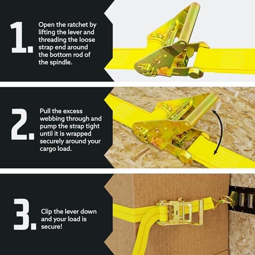 DC Cargo Mall Heavy Duty Ratchet Tie Down Straps – 4 Pack, 2” x 27’ - Image 5