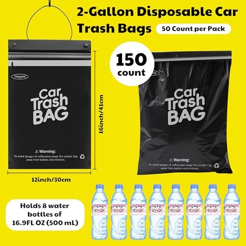 150 Bags Hanging Car Trash Bags Disposable, 2 Gallon Car Garbage Bags.Black - Image 2