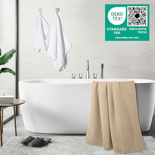 POLYTE 430 GSM Poly Blend Microfiber Quick Dry Waffle Bath Towel Set of 6 - Image 3