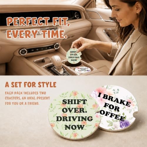 Funny Coffee Lover Car Coasters, Colorful Girly Floral Cup Holders - Image 2