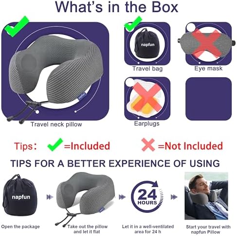 napfun Neck Pillow for Travel, Memory Foam Airplane Pillow, Dark Gray - Image 5