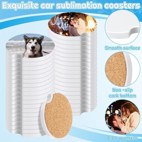 100 Pcs Sublimation Coasters Blanks, Ceramic Car Coasters, 2.6 in - Image 3