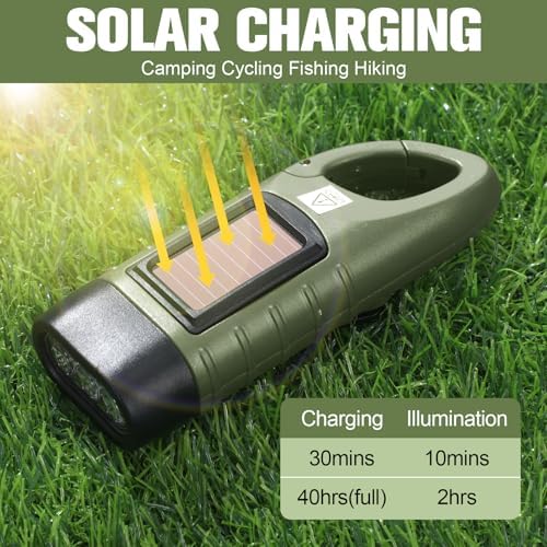 Leelosp 2 Pcs Hand Crank Solar Flashlight Emergency LED, Army Green - Image 4
