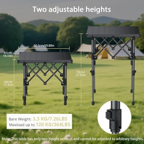Anbte Roll Up Camping Table, Adjustable Height Max 27.5", 20” x 16” - Image 3
