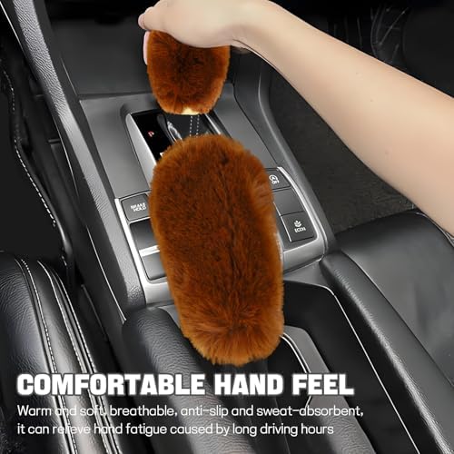Hovom 2PCS Fluffy Car Gear Shift Knob Cover & Handbrake Cover - Image 4