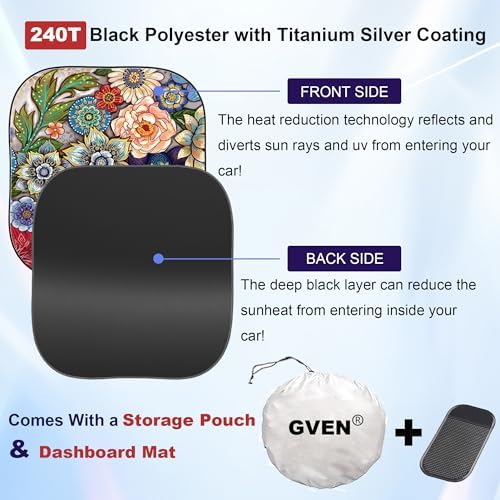 Gven Windshield Sun Shade for Car 2-Piece Foldable Sunshade for Front Windows - Image 3