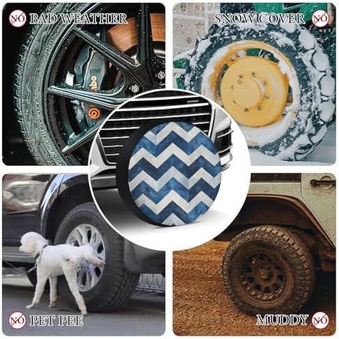 Camping Spare Tire Cover 14inch Blue and White Chevron Waterproof Polyester - Image 7
