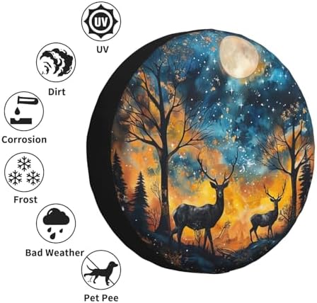 Starry Sky Deer Spare Tire Cover Wheel Protectors Weatherproof Deer Pattern - Image 5