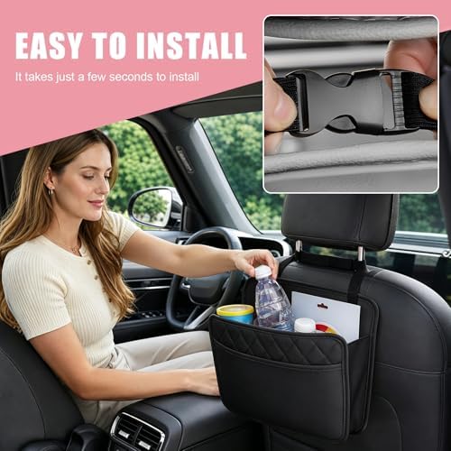 Car Seat Back Organizer, Durable Leather Trash Bag Hanging Backseat Organizer - Image 6