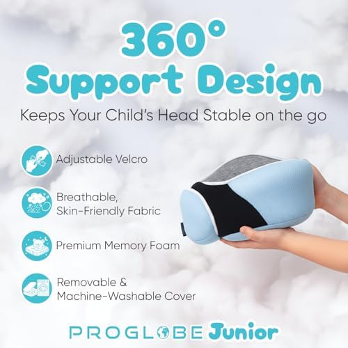 Proglobe Kids Travel Neck Pillow, Memory Foam, Light Blue, Ages 4+ - Image 3