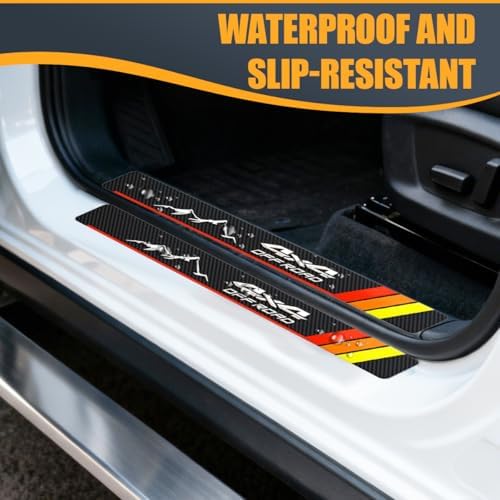 Craedli 4PCS Tri-Color Door Sill Protectors, Carbon Fiber Car Front Rear Door - Image 3