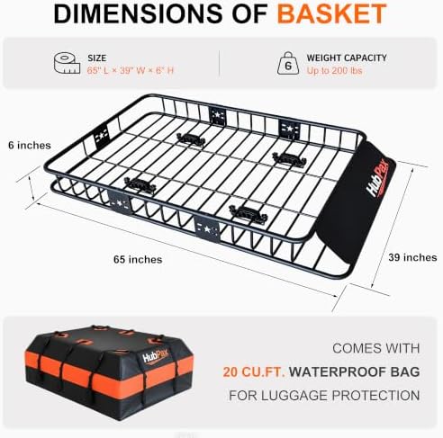 Roof Mount Cargo Carrier Basket & 20 Cu Ft. Waterproof Cargo Bag - Image 3