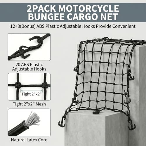 Hitro 2 Pack Small Motorcycle Cargo Net 15"x15" Bungee Net - Image 3