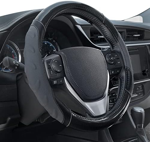 Motor Trend GripPlus Black Carbon Fiber Steering Wheel Cover, Standard 15 inch by MotorTrend