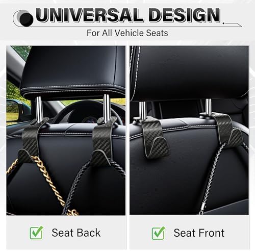 SINGARO Universal 4 Pack Car Seat Headrest Purse Hook, Carbon Fiber Back Seat - Image 4