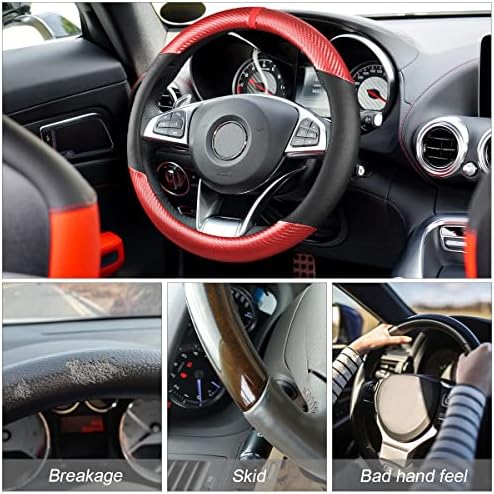 Moly Magnolia 15 Inch Car Steering Wheel Cover, Carbon Red - Image 2