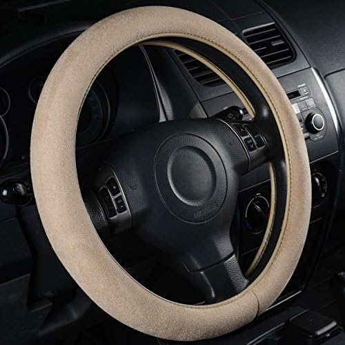 CAR PASS Car Steering Wheel Cover, 14.5-15 Inch Beige Faux Suede Universal by CARPASS