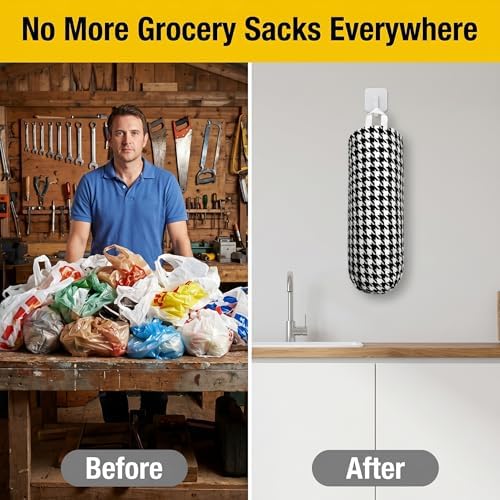 Plastic Bag Holder, Wall Mount Grocery Bag Dispenser, Yarn-dyed Houndstooth - Image 7